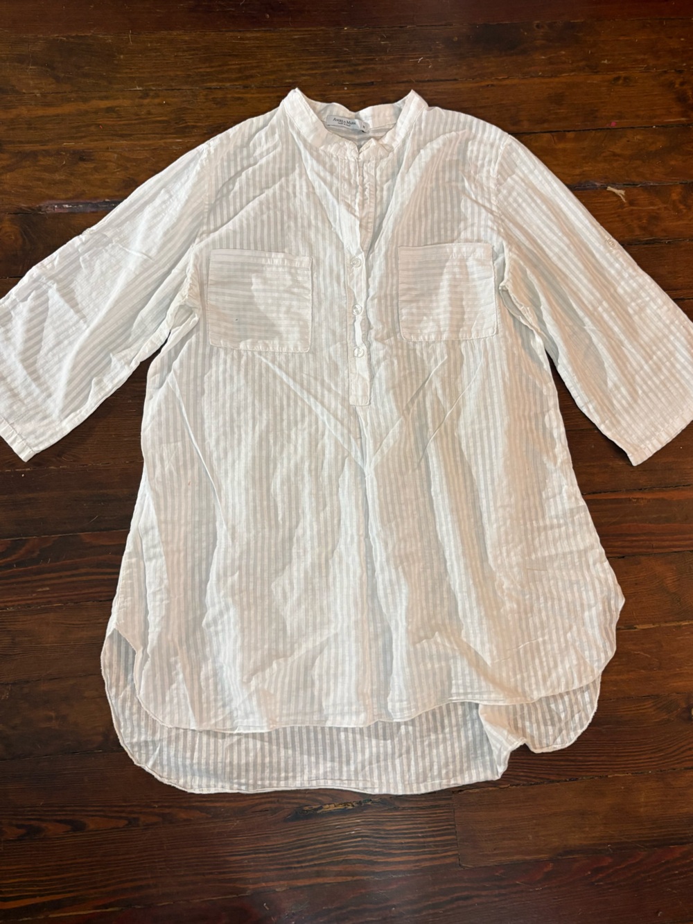 Angela Mara Italy cream striped lightweight cotton blouse top size M